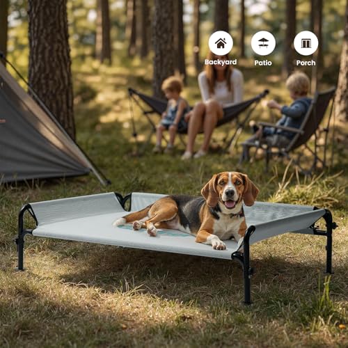 Gardner Pet Hundeliege Outdoor, Erhöhtes Hund Haustierbett, Kühlendes Hundebett für Draußen, Haustierliege Waschbar und Robuster mit guter Luftzirkulation, Grau, M, 107 x 76 x 31 cm