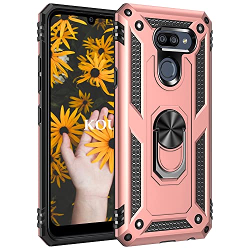 KOUYI Funda para LG K40S, Armor Militar Carcasa con 360 Anillo iman Soporte Hard PC y Silicona TPU Bumper antigolpes Fundas Carcasas Case con Kickstand para LG K40S (Oro Rosa)