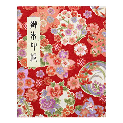 御朱印帳 60ページ ブック式 ビニールカバー付 法徳堂オリジナルしおり付 四季彩爛漫 赤