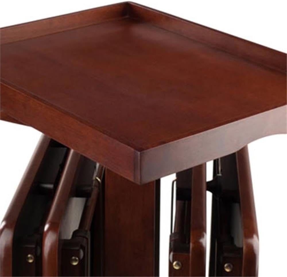 Pemberly Row 6-Piece Solid Wood Snack Table Set, Walnut Finish, Removable Tray, Rolling Storage Stand with Locking Wheels, Folding TV Tables for Dining, Entertaining, or Patio Use
