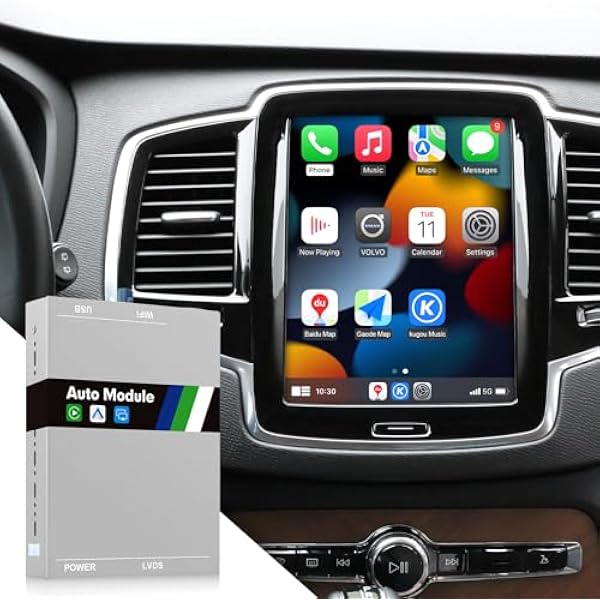 ISUDAR Moduł bezprzewodowy CarPlay i Android Auto dla Volvo XC90/XC60/XC40/S90/S60/V60/V40, pełny pionowy ekran, aktualizacja, bezproblemowa łączność Sensus, zestaw do dopasowania wstecznego