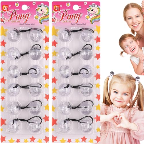 Beauty Town 12PCS Bubble Bead Hair Ties – 25mm Ponytail Holders for Girls & Kids – Colorful Hair Elastics for Braids & Styles (Clear)