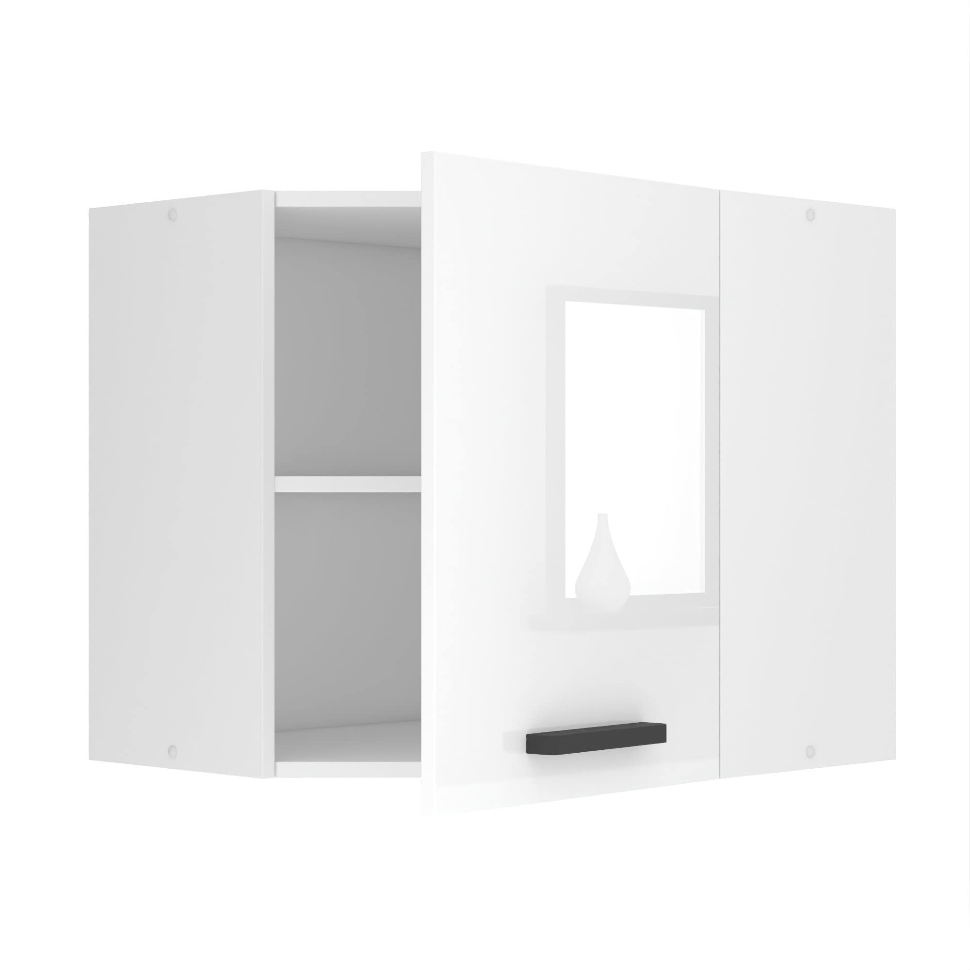 Belini Meuble Haut Cuisine SGN 60 cm, avec 1 Porte, Blanc très Brillant | Meubles de Cuisine - Mural, Rangements, 1 Porte, Taille: 60 x 60 x 58 cm, Armoire Murale d'angle avec Poignée en Métal