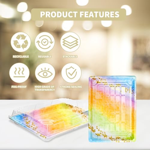 AZKEEGREY 20Pcs Plastic Sandwich Platter Trays with Lids, Coloured Catering Trays with Lids, Reusable Buffet Tray with Lid for Catering Home Party Food, 260 x 190 x 50cm - Image 3