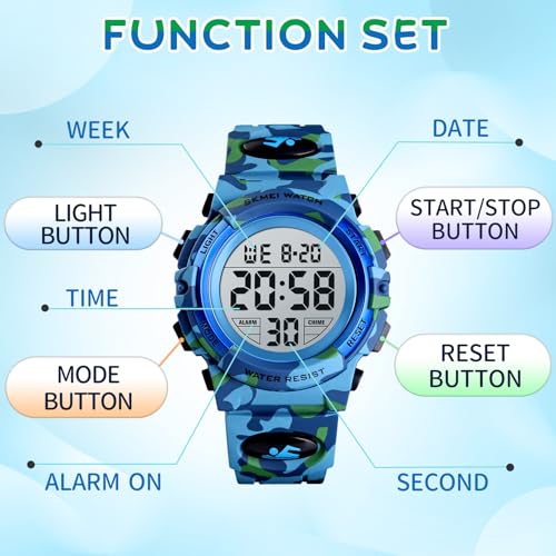 Dayllon Kids Digital Watch Boys Outdoor Sports 50M Waterproof Girls Watches Alarm Clock 12/24 H Stopwatch Calendar for Ages 3-15 Boy Girl Wristwatch Kids Gift4