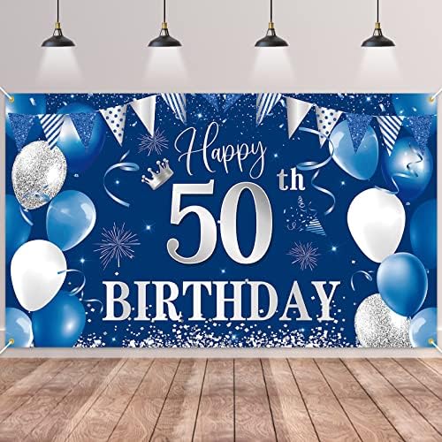 50th Birthday Party Decorations,Happy 50th Birthday Backdrop Banner,50th Black Gold Sign Poster for Men and Women 50th Birthday Party