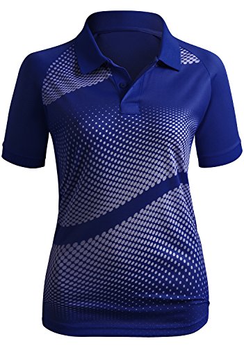 CLOVERY Active Wear Line Point Collar Short Sleeve 2-Button Polo Top Cobalt Small