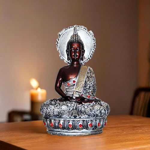 Image of YASHONIDHI Beautiful Sitting Buddha Statue for Home Decor, Resin, Metallic Brown, Height: 30.5 cm (1 feet), Showpiece for Gift, Buddha Idol