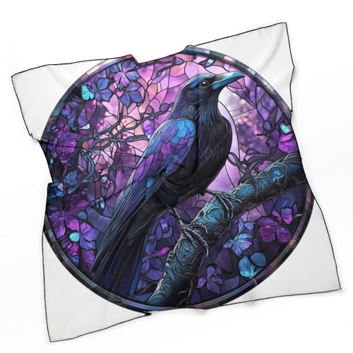 Crow Fantasy Stained Glass Style Women Hair Scarf Square Silk Like Head Scarves Handkerchief Satin Neck Scarf3
