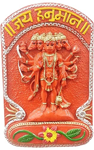 4OUR FAITH Panchmukhi Hanuman Ji - Piastra incisa da appendere alla parete, decorativa, design Old School, per Diwali Puja, decorazione per la casa, idea regalo, fatto a mano, lunghezza x larghezza =