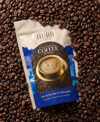 Image of HURO Brass Filter Coffee Powder | 200gm Pouch | 80% Coffee - 20% Chicory | Traditional South Indian | Roasted Ground | Smooth Flavour and Rich Aroma