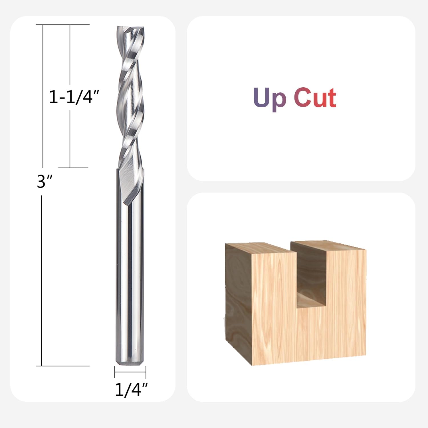 SpeTool 1/4 Inch Shank Up Cut Spiral Router Bit, Extra Long, 1-1/4 Inch Cutting Length, 3 Inch Total Length, Solid Carbide End Mill for Wood Carving - Image 2