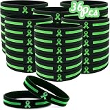 Temogole 36 Pcs Mental Health Awareness Bracelets Bulk Items Accessories Green Awareness Ribbon Silicone Wristbands Hodgkins Lymphoma Awareness Products Unisex Wristbands for Men Women Green