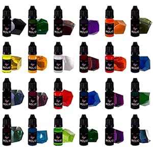 Rolio Pigments Resin Liquid Pigment Transparent Colors – 24 Vibrant Colors for Epoxy Resin, UV Resin, 3D Printer, Jewelry Making, Paint, Art Works, DIY Crafts – 0.33 oz/10 ml Each