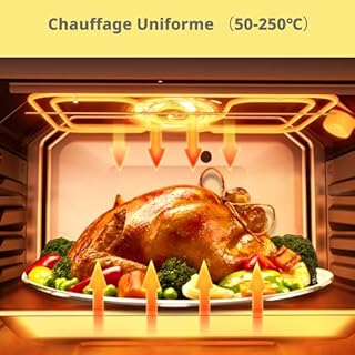 Comfee' CBO60M80M1-BK Four encastrable de 60 cm, 60 litres, avec 8 fonctions, frire à air, la cuisson en plusieurs phases, la porte amovible, facile à nettoyer, netoyage à la vapeur, Noir