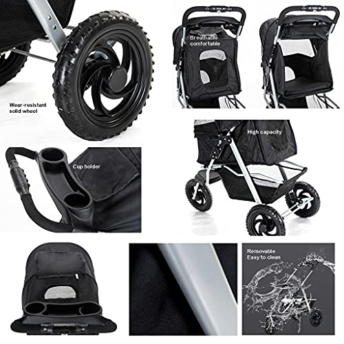 Cochecito para perros de 3 ruedas ligero y plegable para mascotas 5