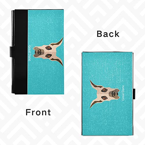 Great Dane Dog On Turquoise PU Leather Stainless Steel Business Card Holder, Unisex Business Card Case Multi Card Case, Name Card Holder Slim Credit Wallet4