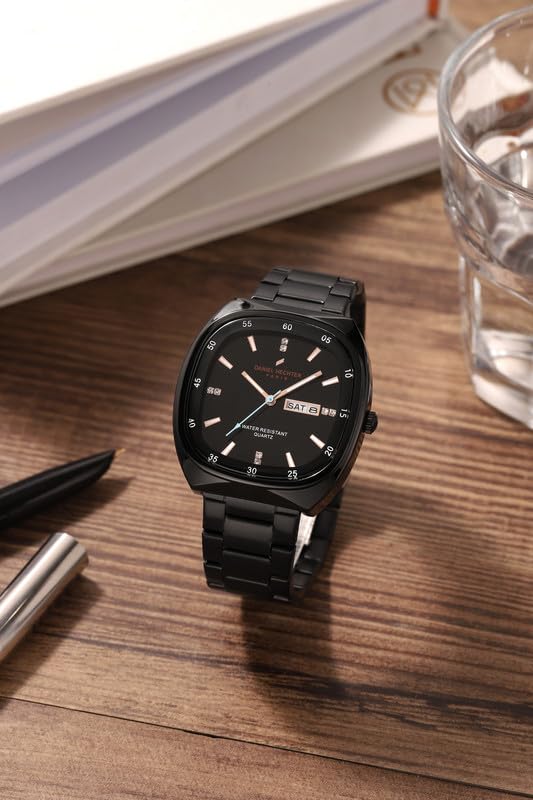 Image of Daniel Hechter Paris Bercy Collection Analog Quartz Watch for Men with Square Dial, Day-Date Display, Crystal Hour Markers and Stainless Steel Strap - DHM1053