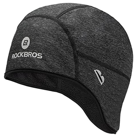 COZOME Men's Helmet Cap with Mask, Unisex Hats Under Bicycle Helmet, Gift for Biker, Winter, Undercap for Climbing Helmet, Ski Helmet, Fleece Motorcycle Hat with Glasses Hole, Black, gray, One Size Cover