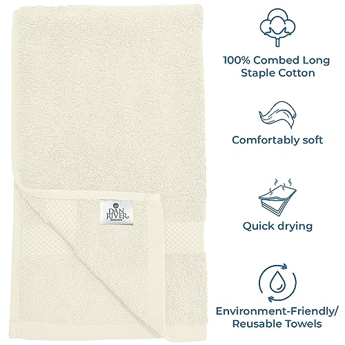 Image of DAN RIVER 6-Pack Premium Hand Towels (16x28 Inches) - 100% Cotton, Ultra Soft, Lightweight, Highly Absorbent Towels for Bathroom, Spa, Gym, Salon, Hotel, and Travel - Ivory