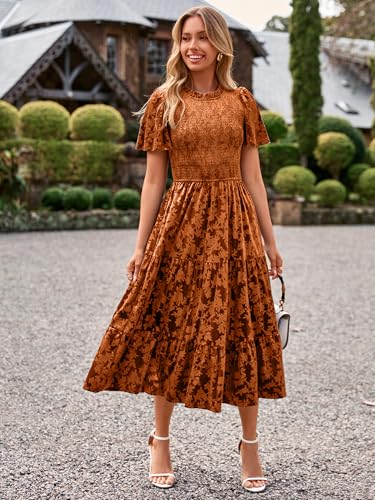 Simplee Velvet Dress for Women Semi Formal Short Sleeve Floral Smocked Empire Waist Fall Winter Wedding Guest Dresses3
