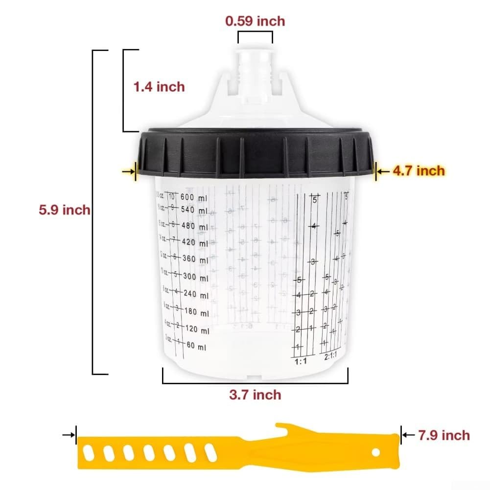 Kit di tazze di miscelazione usa e getta da 600 ml con coperchi e tazze interne per misurare miscelazione, filtraggio e spruzzatura, compatibile con la maggior parte degli strumenti spray