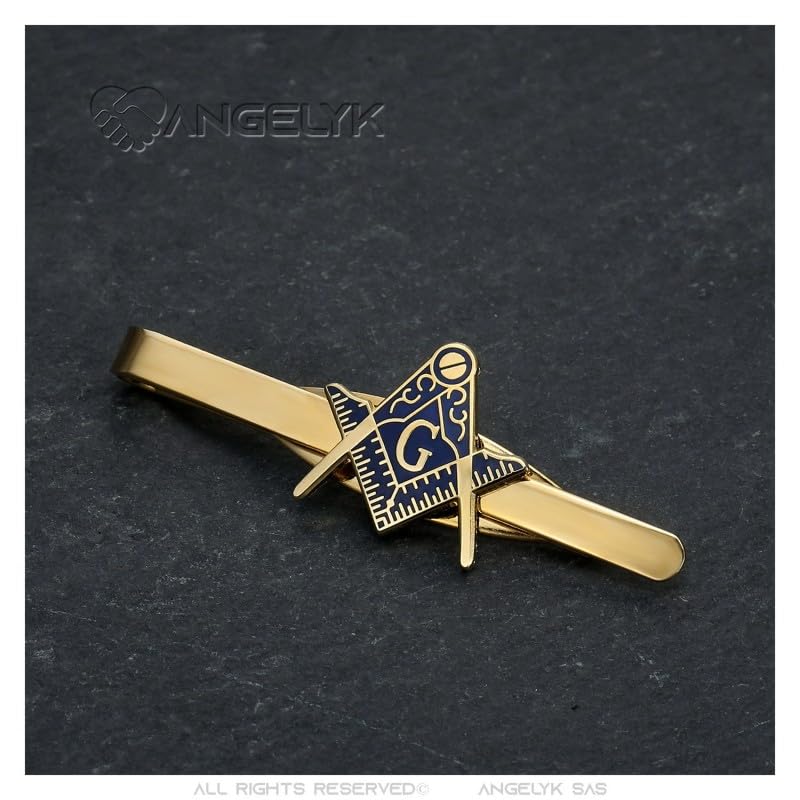 Image secondaire de BOBIJOO JEWELRY - Pince à cravate franc-maçon Métal Or Bleu Equerre Compas G
