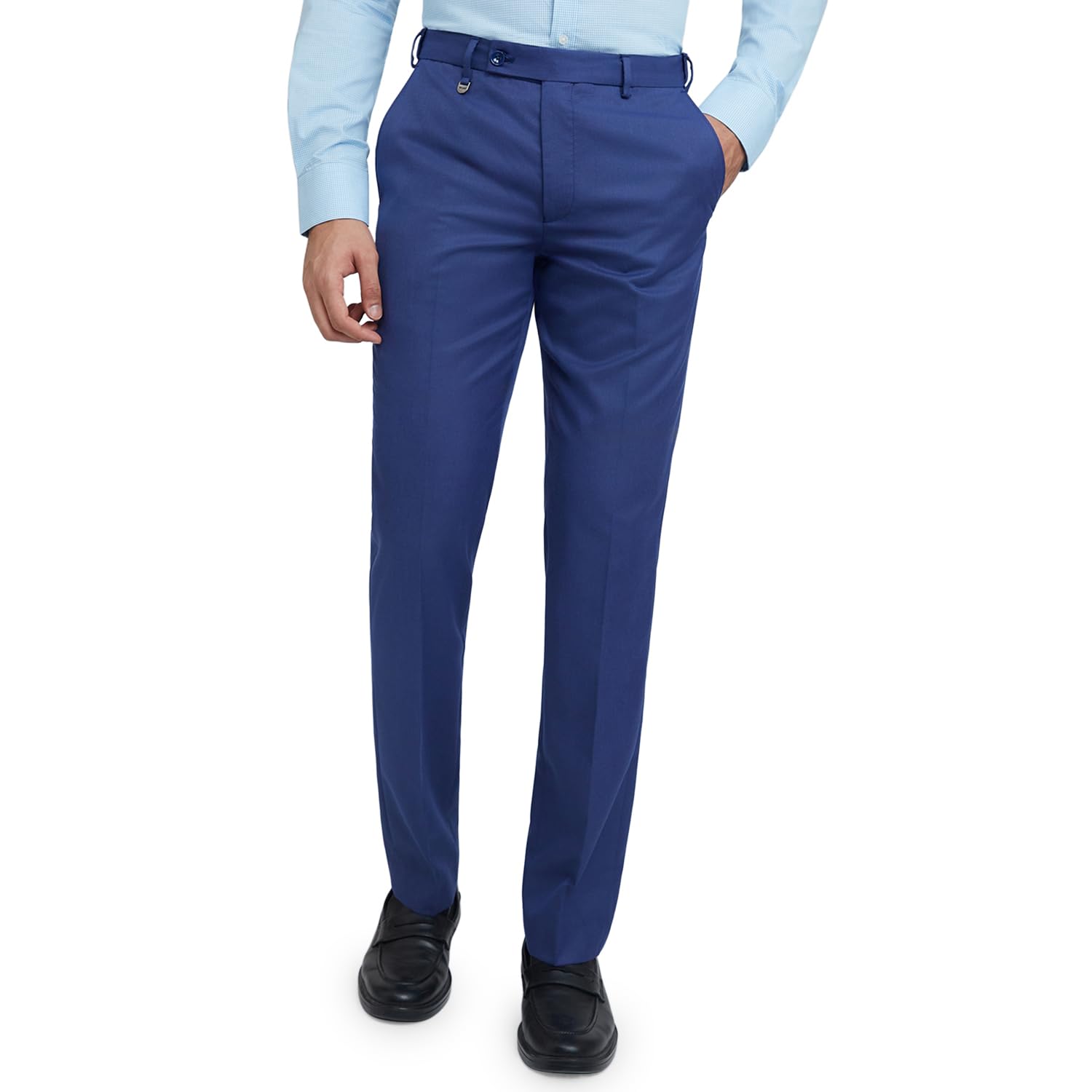Men's Polyester Blend Structure Pattern Smart Fit Flat Front Formal Trouser