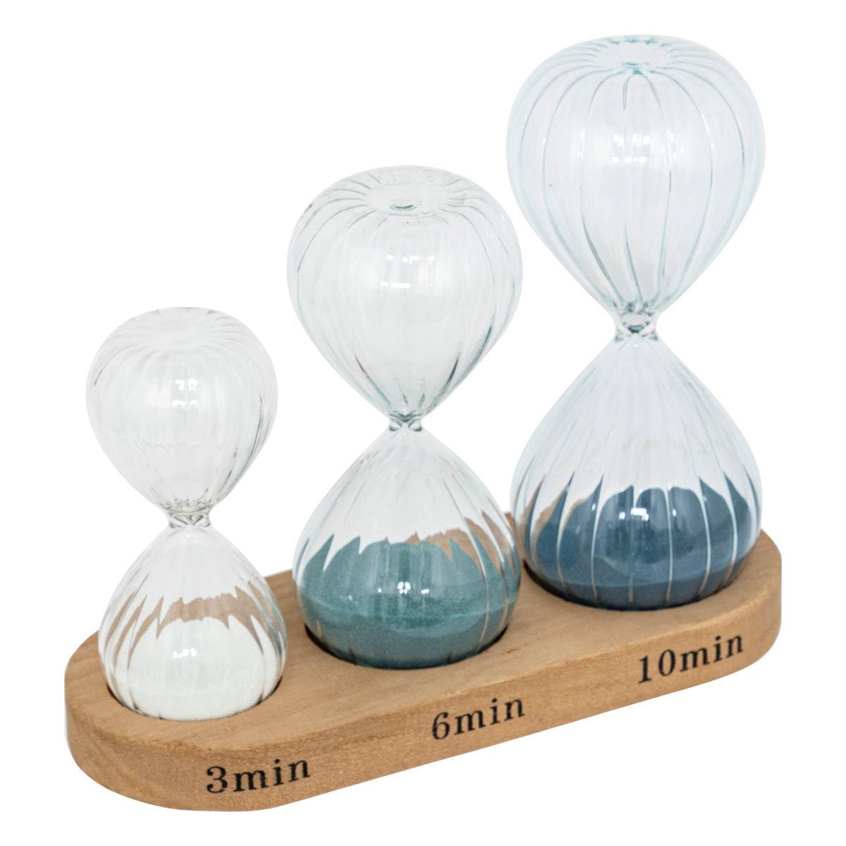 Atmosphera - Juego de 3 Relojes de Arena h.15cm Cristal con Bandeja de Madera