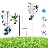 Solar Rain Gauges with LED Light, 7' Freeze-Proof Rain Gauge Outdoor, Upgrade Water Rain Meter, Large Clear Numbers and Adjustable Height Rain Measuring Tool for Garden, Lawn, Patio, and Farm