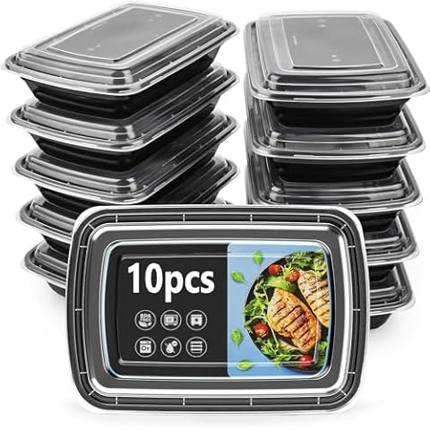 huixiaoqing 10pcs Meal Prep Containers 1 Compartment, BPA Free Reusable Food Prep Containers with Lids - Microwave, Freezers & Dishwashers Safe Cover