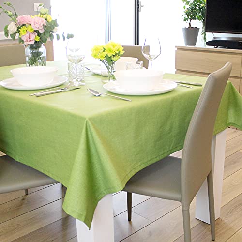 casaviva Nappe 100 % coton imprimé effet lin, fabriquée en Italie, élégante et moderne, fête et banquet (vert pomme, 140 x 140 cm)