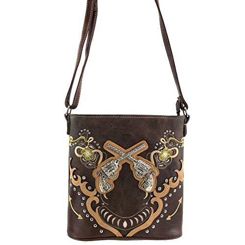 Justin West Guns Dual Pistol Floral Embroidered Studded CCW Concealed Carry Shoulder Purse Handbag2