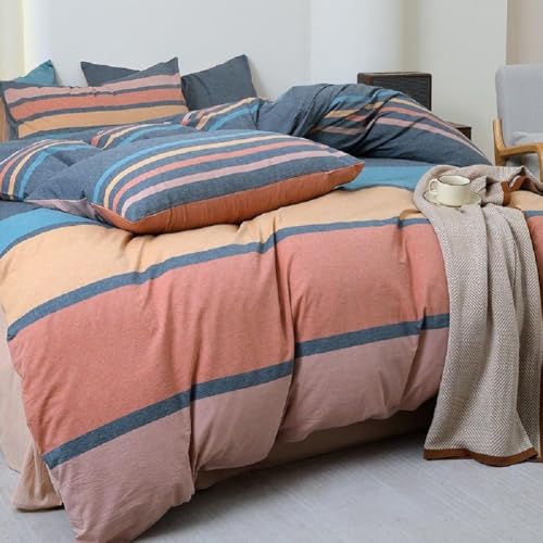 Image of LifeTB Striped Comforter Set Full Size Multi-Colored Stripes Pattern Comforter Fluffy Bed Set 3 Pieces Lightweight Bedding Comforter Full Modern Soft Patchwork Stripe Comforter Set with 2 Pillowcases