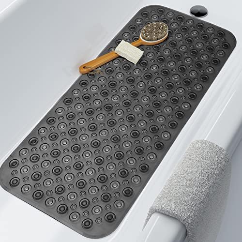 Color G Bath Mat Non Slip, Shower Mat Non-slip Anti-Mould, Anti Slip Bathtub Mat Machine Washable with Suction Cups, Drain Holes for Bathroom, Children - 40*88CM(16"*35"), Transparent Black