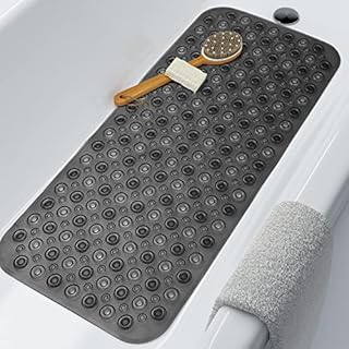Color G Bath Mat Non Slip, Shower Mat Non-slip Anti-Mould, Anti Slip Bathtub Mat Machine Washable with Suction Cups, Drain Holes for Bathroom, Children - 40*88CM(16"*35"), Transparent Black
