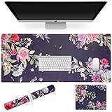 SANFORIN Multifunctional PU Leather Office Desk Pad 35.4''X15.7'' with Floral design + Mouse Pad...