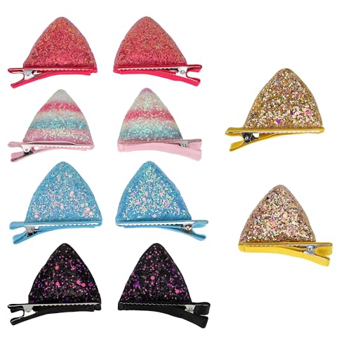 5 Pairs Cat Ears Hair Clips Cute Glitter Sequins Cat Ear Clips Barrettes for Women Girls Hair Accessories Costume Party Favor Halloween Christmas Decoration