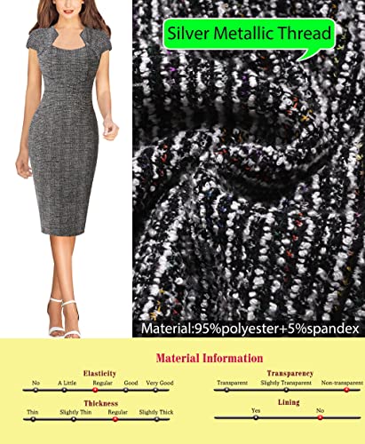 Image of VFSHOW Womens Square Neck Work Office Business Bodycon Dress 1950s Cap Sleeve Elegant Church Slim Fitted Pencil Sheath Dress