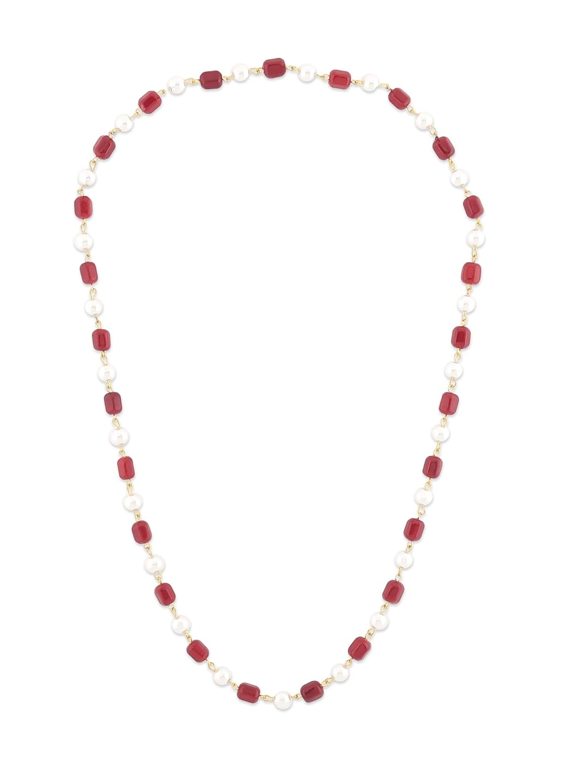 ZAVERI PEARLS Maroon & White Beads Embellished Long Necklace For Women-ZPFK12104