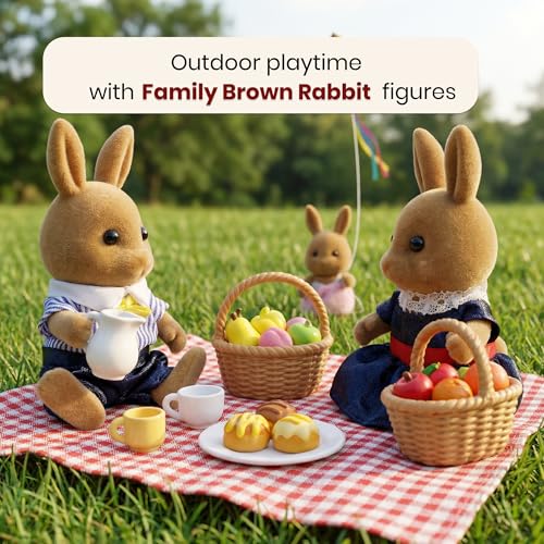 OLEOCA Family Brown Rabbit Figures — Set of 3 Collectible Flocked Mini Dolls with Removable Clothes, Dollhouse Pretend Play Set for Kids Ages 3+ by OLEOCA - Image 2