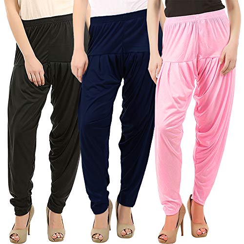 Image of Buy That Trendz Combo Offer Pack of 3 Cotton Viscose Dhoti Patiyala Salwar Harem Bottoms Pants for Womens Black Navy Baby Pink