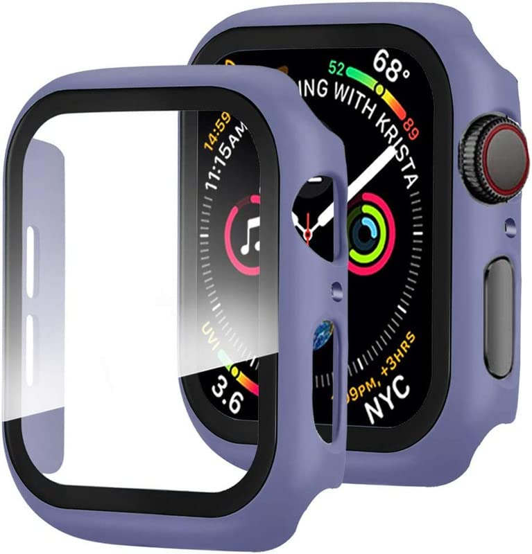 Image of Hard PC Case with Tempered Glass Screen Protector Compatible with iWatch Series 7 41mm, Full Coverage Hard Polycarbonate Slim Protective Cover Purple-41MM