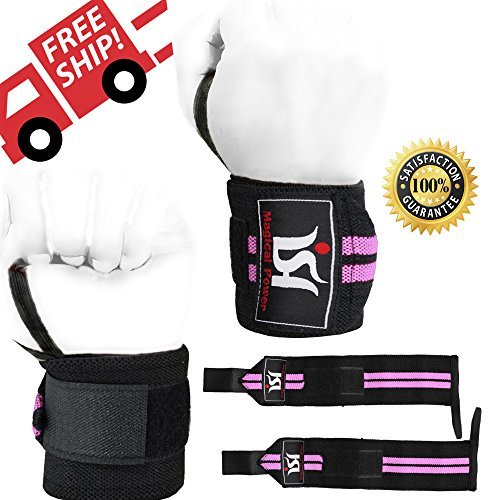 Gym Power Weight Lifting Wrist Wraps Straps Hand Support Exercise Training PAIR (Black/White)