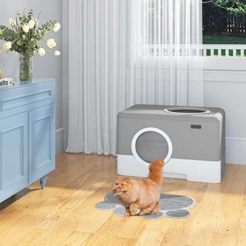 YITAHOME Katzentoilette mit Deckel, Katzenklo Groß, Katzenklo Hop In, Geruchlose Katzentoilette mit Kapuze, mit Schublade und Abfallschaufel (Grau)
