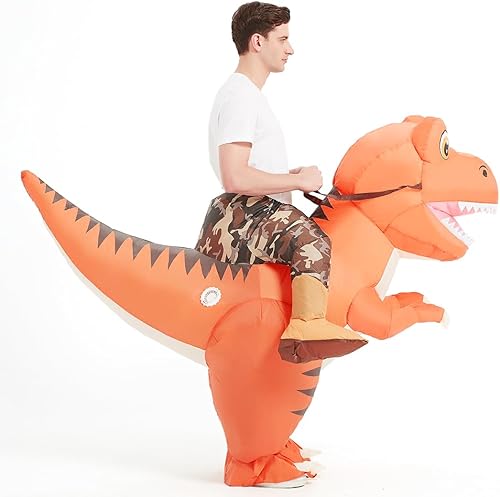 Miniatura 4 de GOOSH Disfraz inflable de dinosaurio para adultos que montan en T Rex Air Blow Up divertido disfraz de fiesta de Halloween cosplay