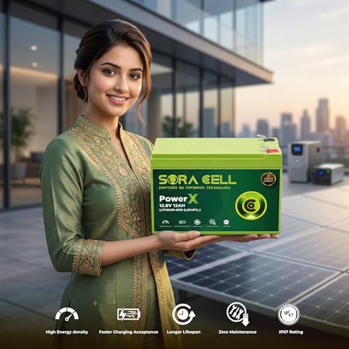 Image of SORA Cell 12V 12Ah LiFePO4 Lithium Battery (12.8V) | Rechargeable Power Pack for Solar, UPS & Backup | Long Life, Lightweight, Maintenance-Free Battery