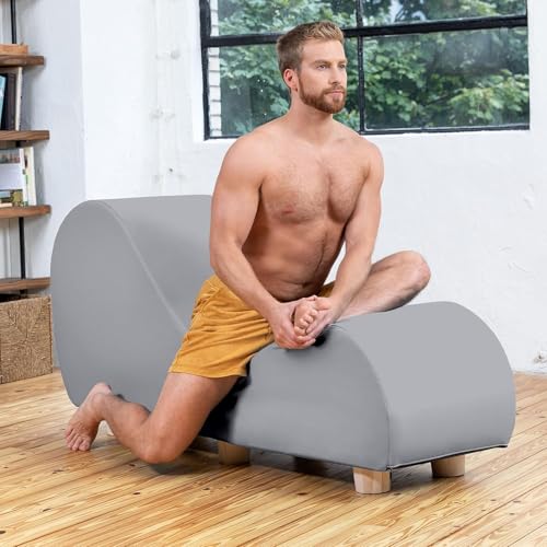 Image of Faux Leather Yoga Stretch Chair Couch - Play, Relax & More | Love Seat for Couples, Fun, & Flexibility! (Pewter)