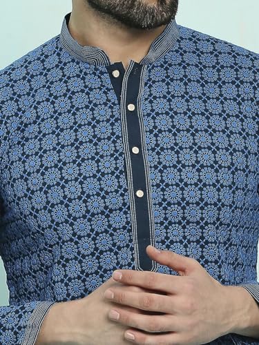 Image of Rajubhai Hargovindas Men's Chikankari Embroidered Cotton Kurta (Ches)