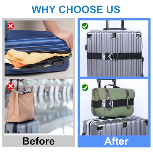 Image of 2-in-1 Travel Belt for Luggage, Add a Bag Luggage Straps Suitcase Travel Belt Over Handle for Carry On Bag, Adjustable Elastic Luggage Belt Bag Bungee Travel Accessories, Black, 30 to 52 inch